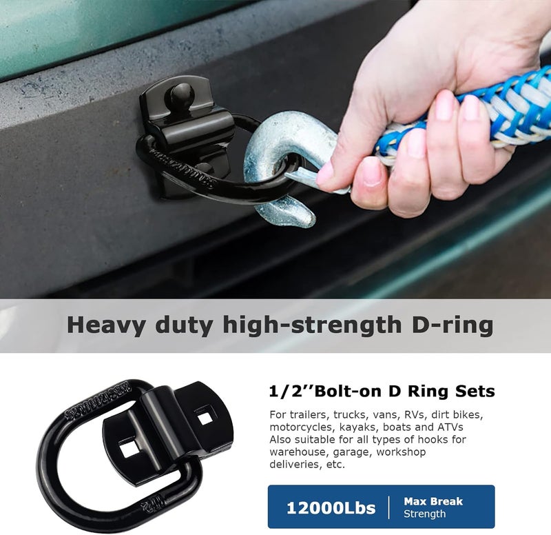 QYMOPAY 1/2" Trailer Tie-Down Anchor D-Ring Heavy Duty Bolt-On Forged, 12,000 lb Breaking Strength Tie-Down Hook Anchor,Bolt-On Forged D-Rings for Trailer, Truck Bed D-Ring Tie-Downs - Image 4